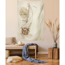 Sailing Ship Birds Sun Tapestry