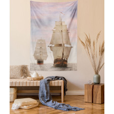 Wooden Sailing Ship Waves Tapestry