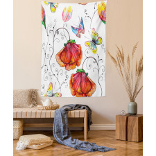 Swirled Flowers Flamingo Tapestry