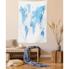 Blue Watercolor World Map Tapestry