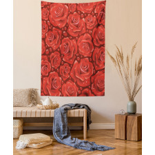 Red Roses Water Rain Drops Tapestry