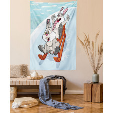 Winter Wooden Sled Cartoon Tapestry