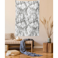 Monochrome Sketch Leaf Tapestry