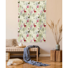 Deer Flowers Christmas Tapestry