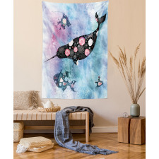 Floral Whale and Fish Tapestry
