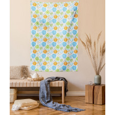 Doodle Leaves and Hearts Tapestry