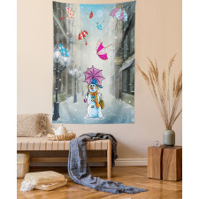 Cartoon Snowman and Umbrella Tapestry