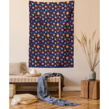 Cheerful Planets and Rockets Tapestry