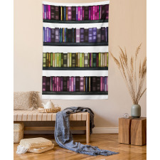 Colorful Books on Shelves Tapestry