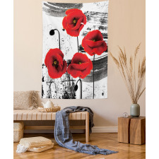 Grunge Brush Flowers Tapestry