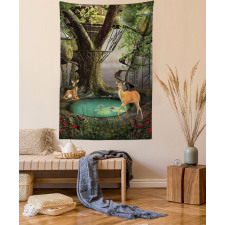 Abstract Deer and Tree House Tapestry