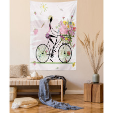 Girl Riding Bike Flowers Tapestry