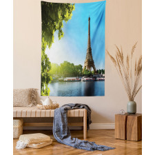 Sunny Day Eiffel Tower River Tapestry