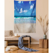 Waves on Wooden Pier Shore Tapestry