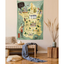 Travel Landmarks Map Doodle Tapestry