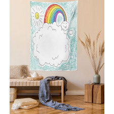 Childish Drawn Rainbow Sun Tapestry