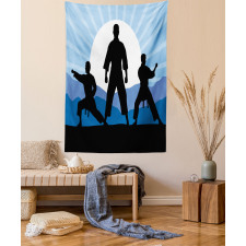 Karate Men Silhouettes Sun Tapestry