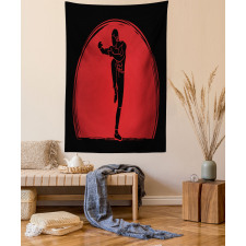 Man Silhouette Pose Round Tapestry