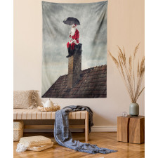 Santa on Chimney in Rain Tapestry