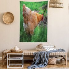 Chicken on Grass Farm Photo Tapestry