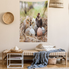 Little Chickens in Hay Eggs Tapestry