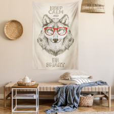 Hipster Wolf Be Smart Tapestry