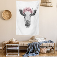 Cow with Roses Wreath Tapestry