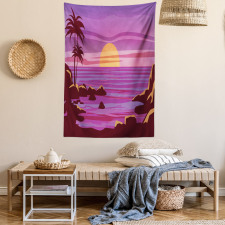 Retro Style Cartoon Beach Tapestry