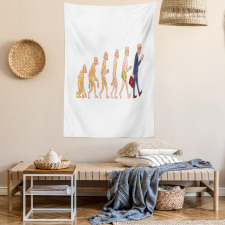 Ape to Man Cartoon Design Tapestry