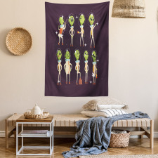 Little Green Ufo in Suits Tapestry