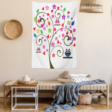 Tree Flowers Playful Birds Tapestry