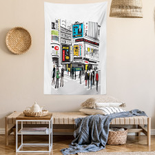 Pedestrians and Busy City Tapestry