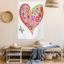 Colorful Peace Heart Tapestry