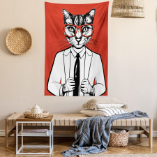 Funny Businessman Cat Suit Tapestry