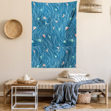 Waves and Ships Cartoon Tapestry