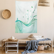 Curvy Lines Wave Flowers Tapestry