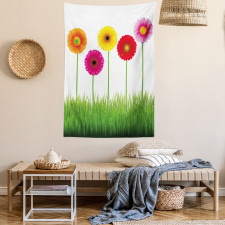 Vivid Flowers on Grass Tapestry