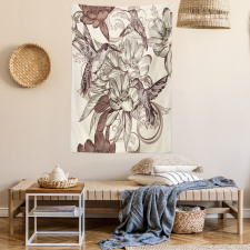 Bird Flowers Pattern Tapestry