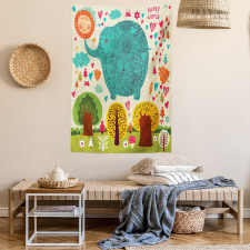 Elephant Trees Leaves Tapestry