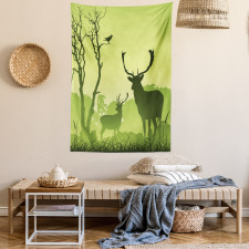 Deer Trees and Crow Bird Tapestry