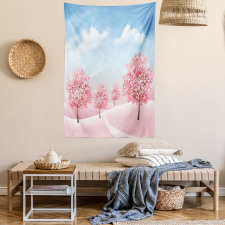 Blooming Sakura Trees Scene Tapestry