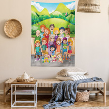 Cartoon Style Family Photo Tapestry