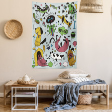 Vivid Playful Dog Pattern Tapestry