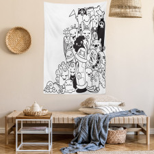 Monotone Monster Characters Tapestry