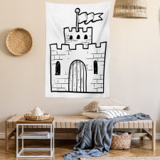 Monochrome Fortress Gate Tapestry