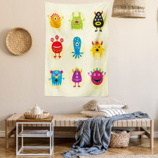 Colorful Monsters Funny Faces Tapestry