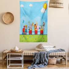 Cartoon Animal Sun Tapestry