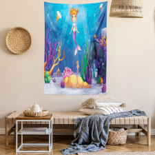 Cartoon Mermaid Fish Tapestry