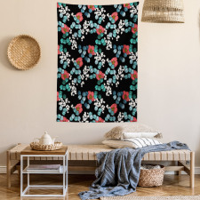 Peony Daisy and Leaves Art Tapestry