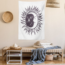 Cartoon Crescent in Sun Tapestry